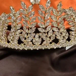 New  large gold rhinestone teardrop tiara  headpiece Vintage Royal Queen Teardrop Rhinestone Diadem Tiaras Crown  main image 4